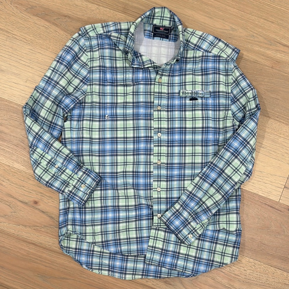 Men’s Vineyard Vines Blue and Green Performance Button Down Shirt